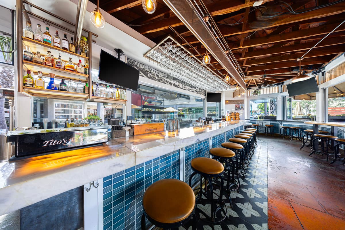 The full spirits back bar at Bier Garden Encinitas